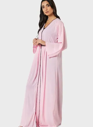 Lace Trim Pleated Detail Abaya 