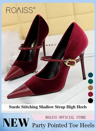 Women Pointed Toe Stiletto High Heels to Visually Slimming Luxurious Silk Satin Patchwork Material Stylish and Sophisticated Ankle Strap with Buckle Design Perfect for Formal Events and Parties 