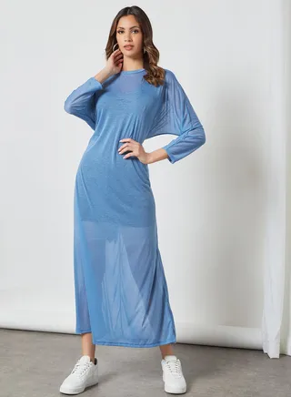 Sheer Knit Dress Blue 