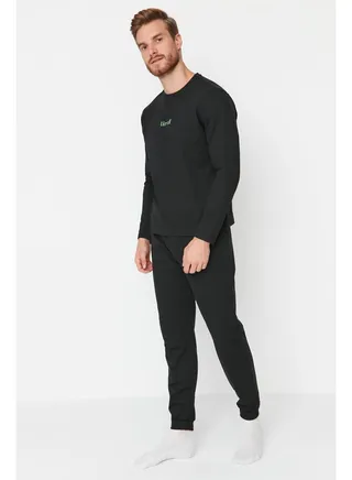 Pajama Set - Black - Slogan 