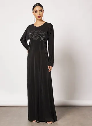 Jersey Abaya With Silver Contrasting Panel 
