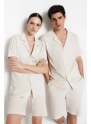 Dark Stone Unisex Regular Fit Apache Collar Pajama Set 