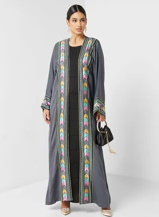 Embroidered Front Slit Abaya 