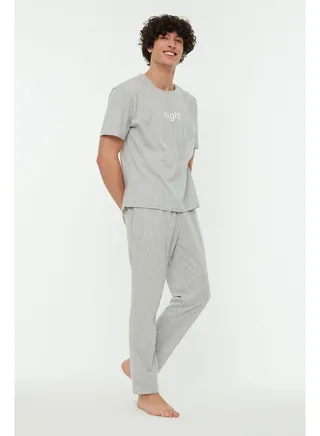 Gray Men's Printed Knitted Pajamas Set 