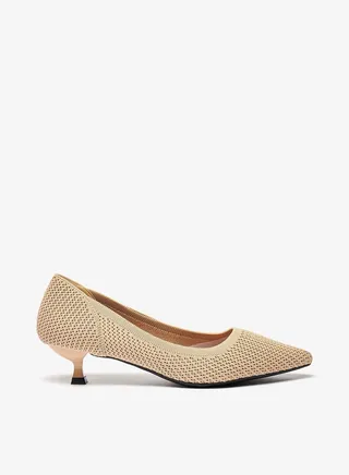 Womens Textured Slip-On Pumps with Kitten Heels 