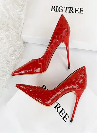 Lacquer Leather Woven High Heels 9.5CM Red 