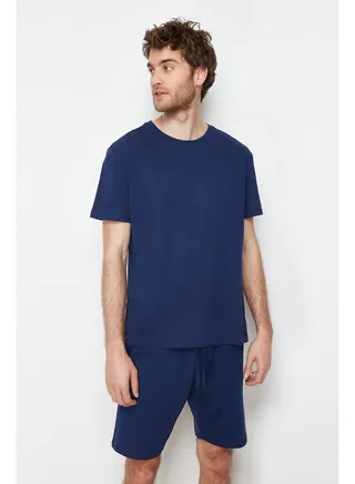 Navy Blue Men's Regular Fit Pajama Set 