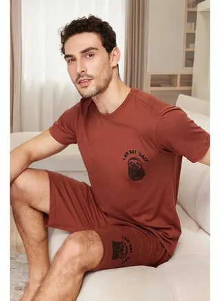 Tile Men's Printed Regular Fit Knitted Pajamas Set 