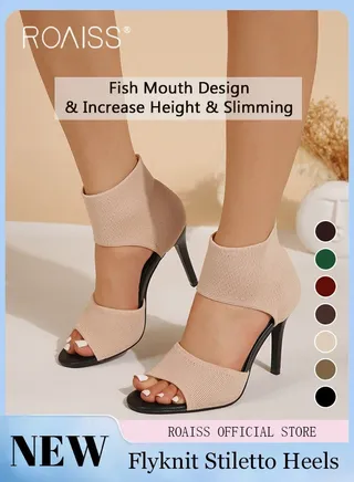 Minimalist Stiletto Heeled Shoes for Women Ankle Strap Sandals Ladies Elegant Peep Toe High Heels Heighting and Slimmming Woven Shoe 