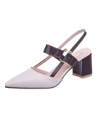 Thick Heel Sling Back Pump Shoe Beige 