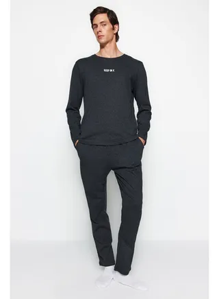 Men's Anthracite Printed Knitted Pajamas Set 