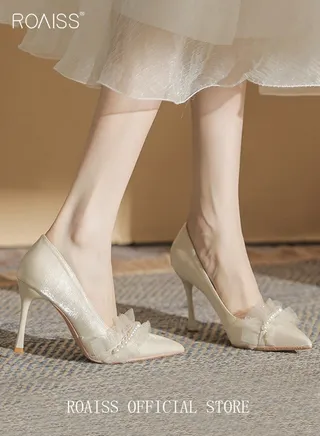 Pearl Lace High Heels Sandals for Women and Ladies Luxury Shoes New Arrival Wedding Bridal Shoes Bridesmaid Shoes 