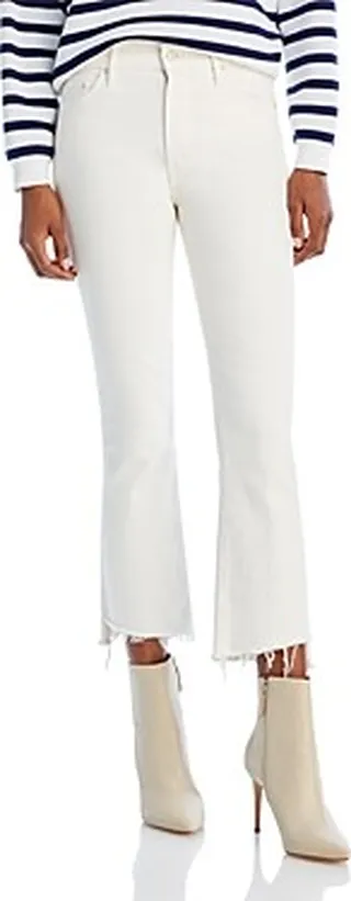 Mother The Insider High Rise Crop Step Fray Bootcut Jeans in Cream Puff
