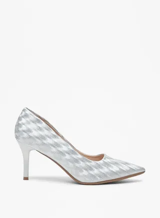 Women's Textured Slip-On Pumps with Stiletto Heels 