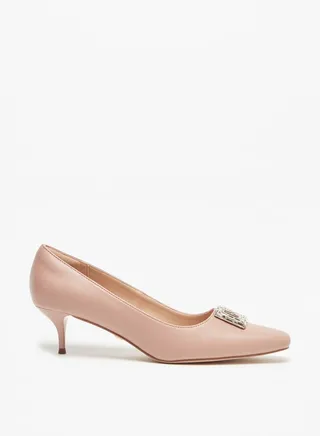 Women's Embellished Slip-On Pumps with Kitten Heels 
