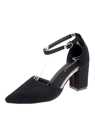 Ankle Tie High Heel Pumps Black 