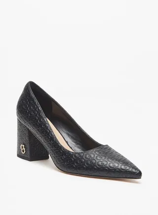 Women's Textured Slip-On Shoes with Block Heels 