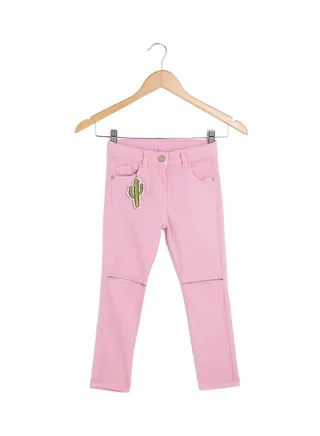 Knee Cut and Sew Jeans Pink 