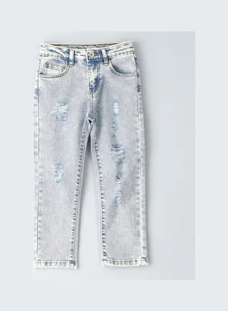 Ripping At Front Jeans Ice Blue 