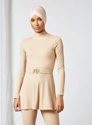 Belted Burkini Top Beige 
