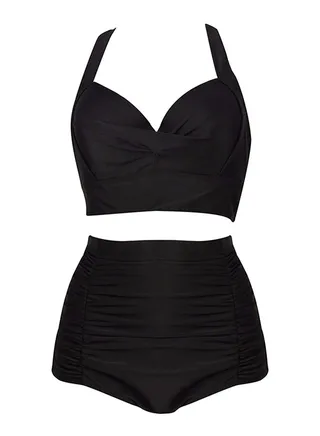 High Waist Crossover Straps Tankini Set Black 