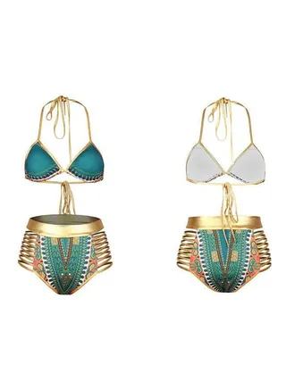 2-Piece Printed Strap Swimsuit Set Multicolour 