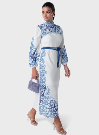 Contrast Embroidered Dress