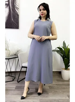 Round-Neck Sleeve Less Fustan Grey 