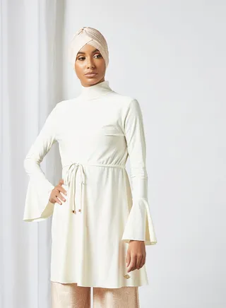 Waist-Tie Swimwear Top Beige 