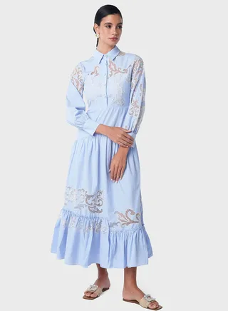 Uneven Lace Patch Tier Dress