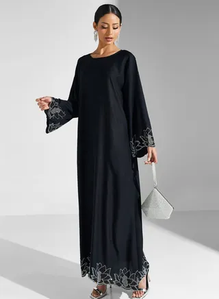 Embellished Trim Abaya With Sheila