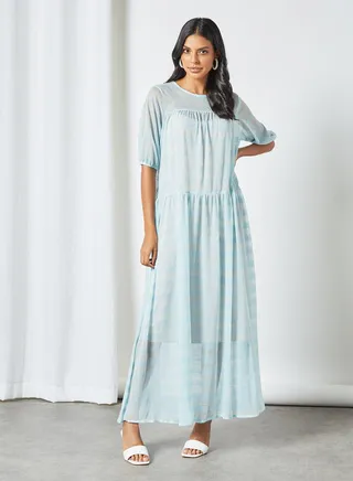 Striped Sheer Maxi Dress Blue 