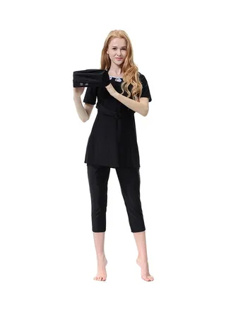 3-Piece Solid Pattern Burkini Set Black 