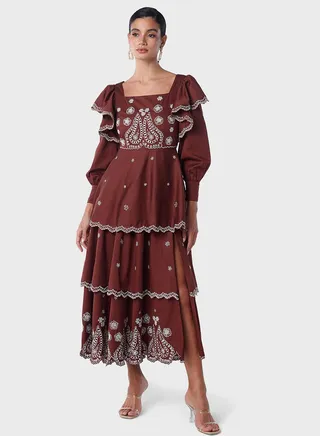 Embroidered Tier Dress