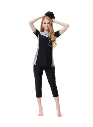 3-Piece Short Sleeve Burkini Grey / Black 