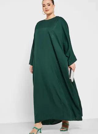Embellished Trim Detail Abaya With Sheila 