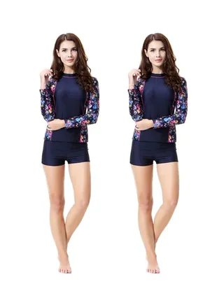 2-Piece Printed Nylon Burkini Set Blue/Pink 