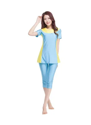 2-Piece Burkini Set Sky Blue/Yellow 