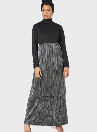 Striped Tiered Abaya Dress 