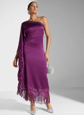 Lace Patched Fringe Dress 