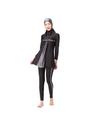3-Piece Anti Exposure Burkinis Set Black/Grey 