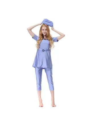 3-Piece Set Sun Protection Muslim Conservative Swimwear Purple 