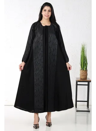 Black abaya with floral fabric on the front and sleeves 