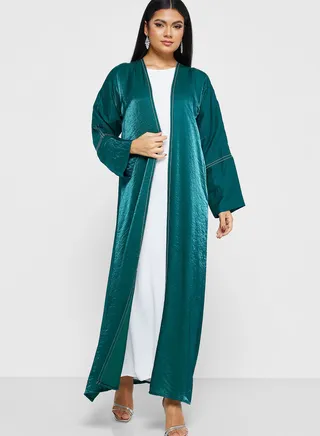 Contrast Trim Detail Abaya With Sheila 