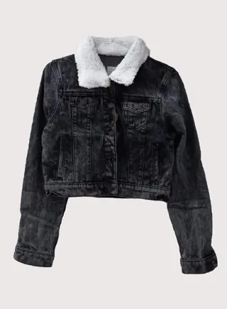Ladies denim jacket Full sleeve With Fur Black 