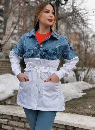 Women's Fashion Denim Coat Classic Stand Collar Long Sleeve Jacket 