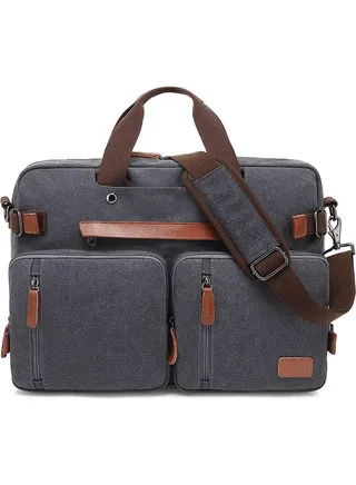 3 in 1 Laptop Backpack, 17.3 Inch Laptop Bag Messenger Bag Shoulder Bag for Men/Women, Water-Proof Briefcase Multi-functional Notebook Computer Bag for Travel Business, Canvas Grey 
