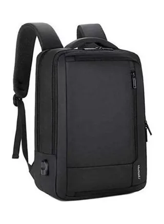 15.6-inch Nylon Business Travel Backpack Laptop Bag With USB Port - Black Black 