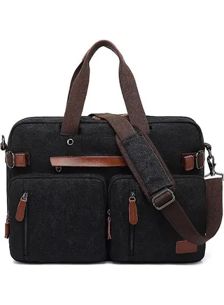 Laptop Bag Convertible Backpack Bussiness Office Briefcase Shoulder Bag Messenger Bag Computer and Tablet Carrying Case for Men and Women Work School Travel (Canvas Black) 