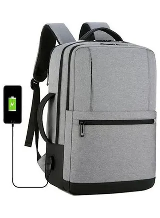 Nylon Multi-Function Business Waterproof Laptop Backpack - Usb Outport - Grey Grey/black 
